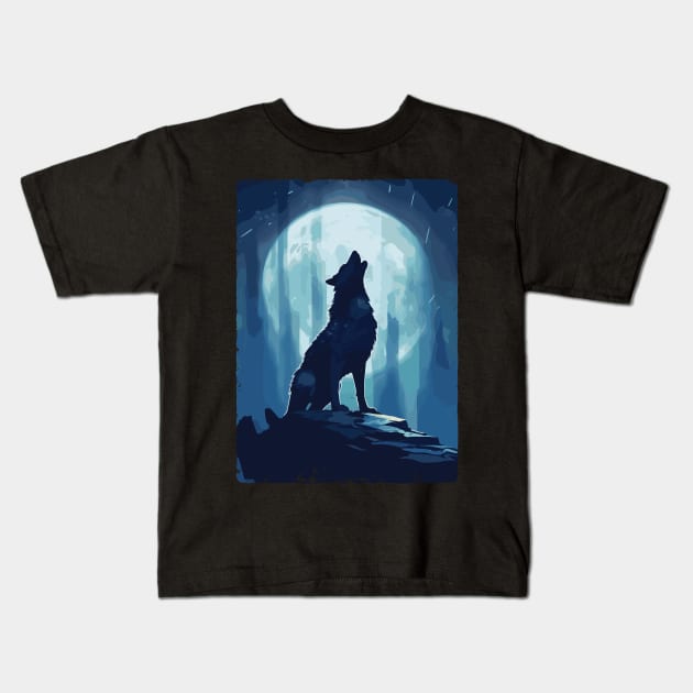 Full Moon Lone Aplha Blue Dire Wolf Kids T-Shirt by RuftupDesigns